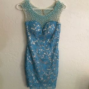 Vienna Prom Blue Homecoming Dress With Pearls